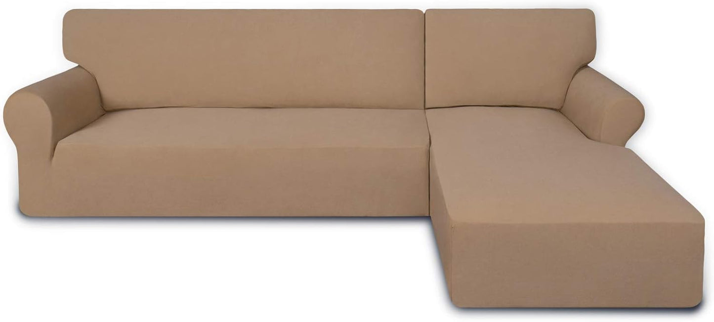 PureFit Super Stretch Sectional Couch Covers - 2 pcs Spandex Non Slip, with Elastic Bottom for L Shape Sectional Sofa Couches, Great for Kids & Pets (3 Seat Sofa + 3 Seat Chaise, Dark Gray)