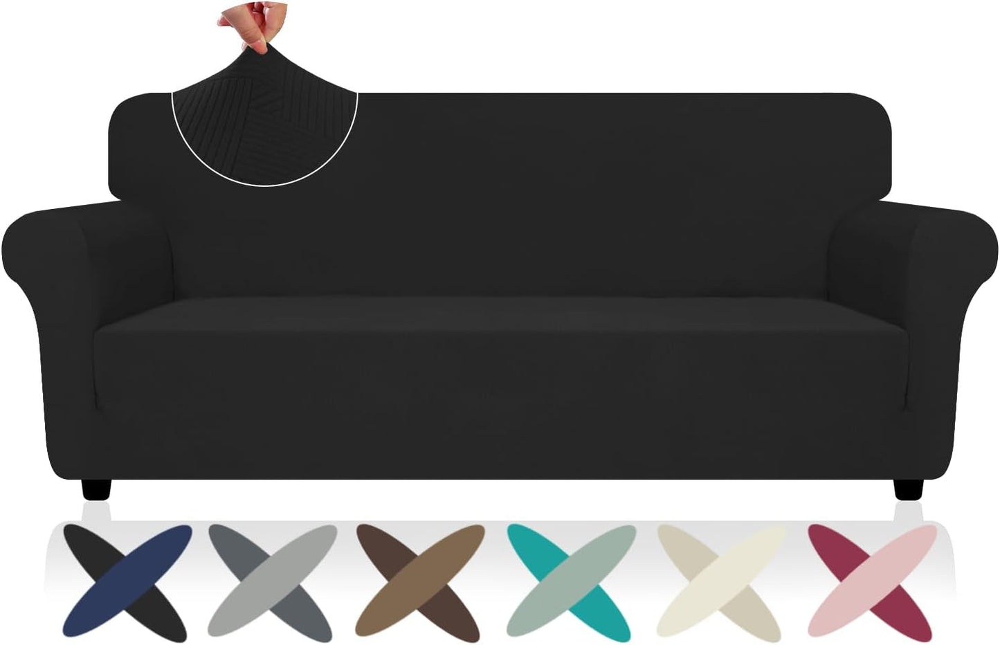ZNSAYOTX Super Stretch Couch Cover (72"-92") Universal Sofa Covers with Elastic Bottom, Dog Cat Pets Friendly Washable Furniture Protector Fitted Sofa Slipcovers Stay in Place (Dark Grey, Sofa)