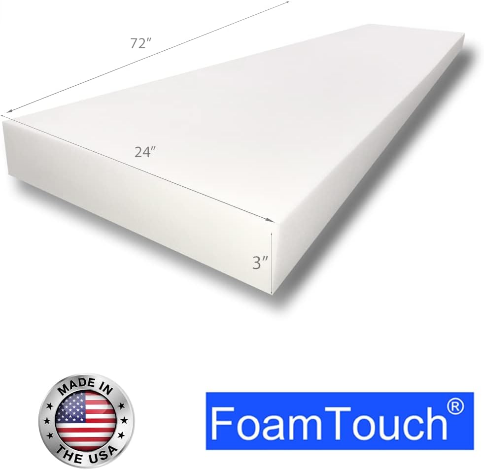 FoamTouch Upholstery Foam 2" x 24" x 72" High Density Cushion, white