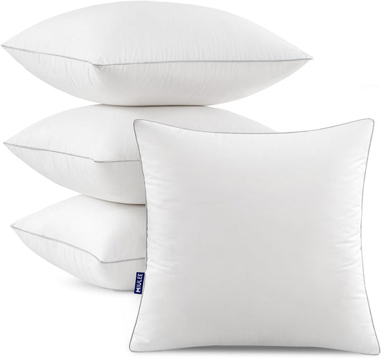 MIULEE 18x18 Pillow Inserts (Set of 4) -Decorative Throw Pillow with 100% Cotton Cover Square for Sofa Couch