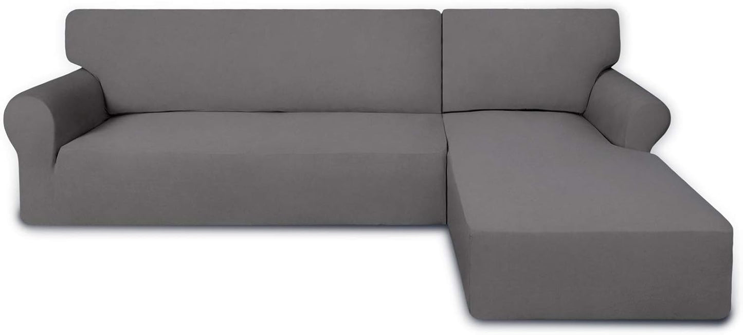 PureFit Super Stretch Sectional Couch Covers - 2 pcs Spandex Non Slip, with Elastic Bottom for L Shape Sectional Sofa Couches, Great for Kids & Pets (3 Seat Sofa + 3 Seat Chaise, Dark Gray)