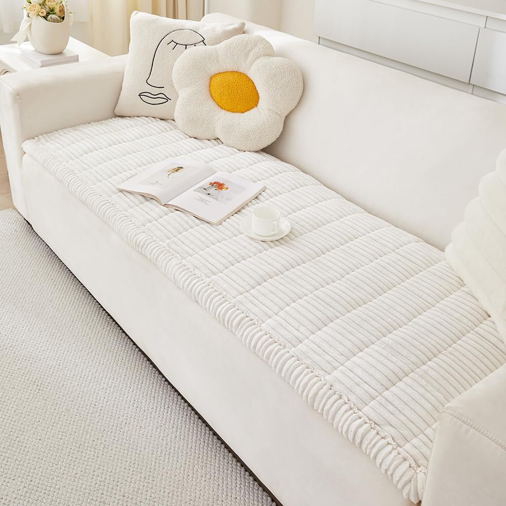 Couch Cover for Dogs Washable, Fuzzy Pet Couch Covers for 3 Cushion Sofa Pet Friendly, Non Slip Sofa Cover (White, 27.6" x 70.9"/70 x 180cm)