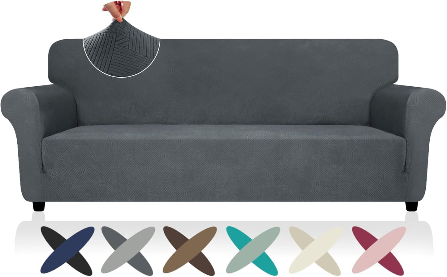 ZNSAYOTX Super Stretch Couch Cover (72"-92") Universal Sofa Covers with Elastic Bottom, Dog Cat Pets Friendly Washable Furniture Protector Fitted Sofa Slipcovers Stay in Place (Dark Grey, Sofa)