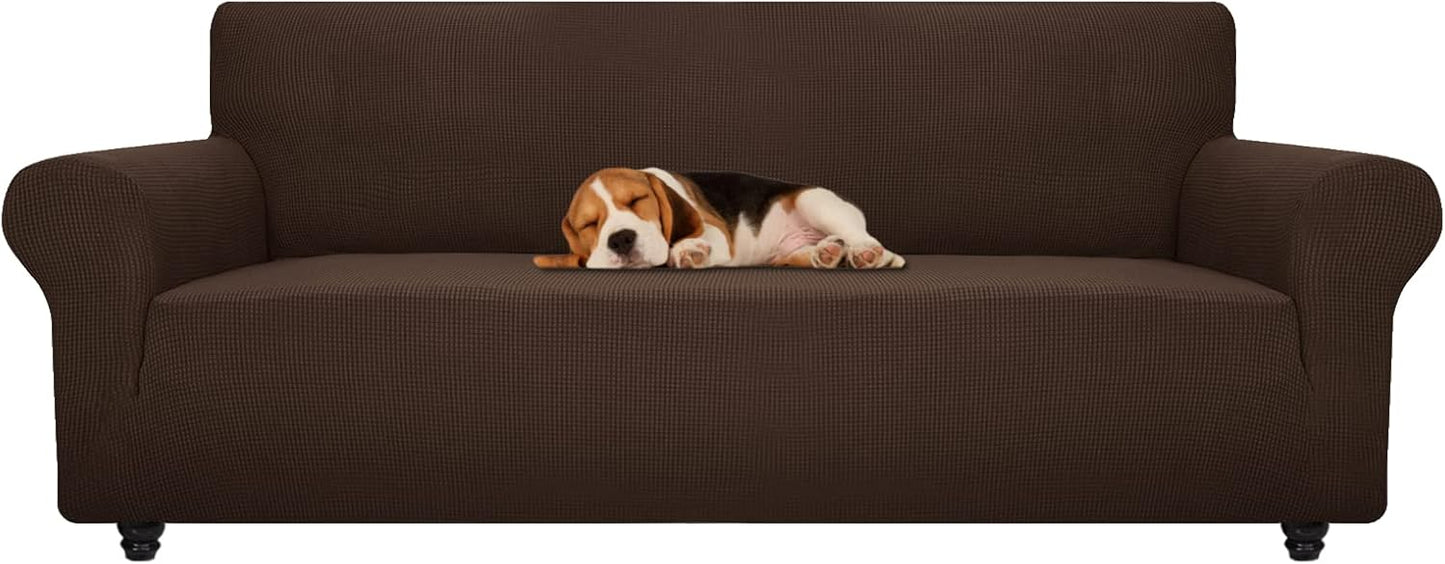 ZNSAYOTX Super Stretch Couch Cover (72"-92") Universal Sofa Covers with Elastic Bottom, Dog Cat Pets Friendly Washable Furniture Protector Fitted Sofa Slipcovers Stay in Place (Dark Grey, Sofa)