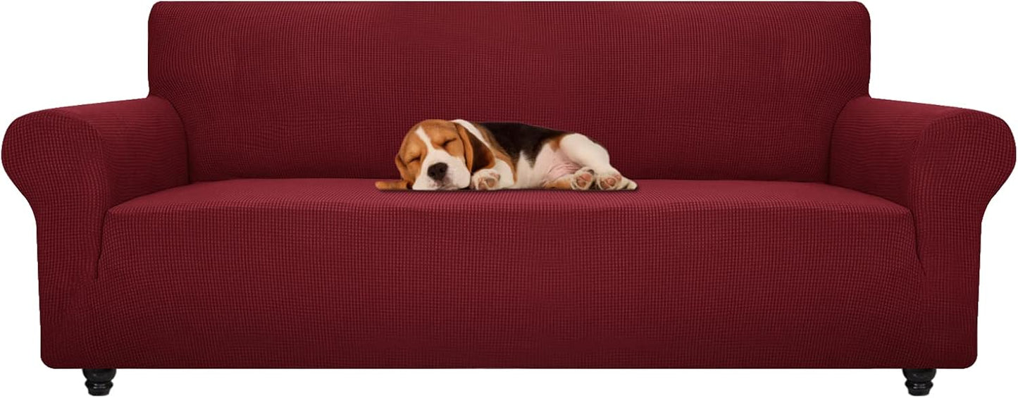 ZNSAYOTX Super Stretch Couch Cover (72"-92") Universal Sofa Covers with Elastic Bottom, Dog Cat Pets Friendly Washable Furniture Protector Fitted Sofa Slipcovers Stay in Place (Dark Grey, Sofa)