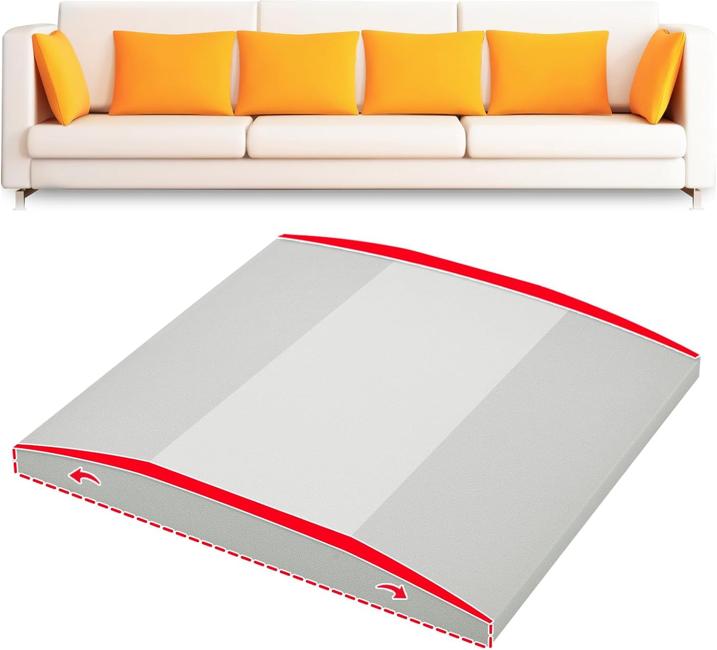 HAVARGO Couch Cushion Support High Density Foam 22X22X2.4 Inches Sofa Couch Supports for Sagging Cushions Light Grey 3Pc with Anti Slip Mesh Fabric