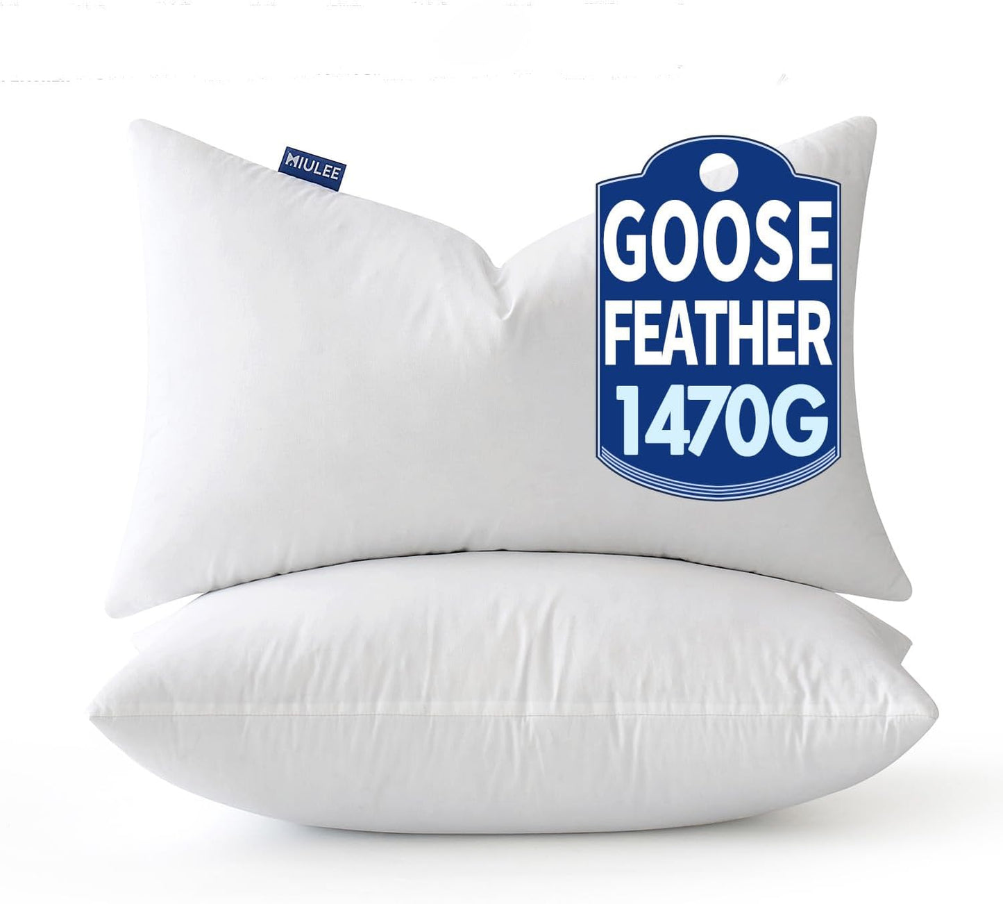 MIULEE 20 x 20 Goose Feather Down Pillows with 100% Cotton Cover, Set of 2 Soft Fluffy Decorative Pillow Inserts for Sofa Bed Couch Living Room White