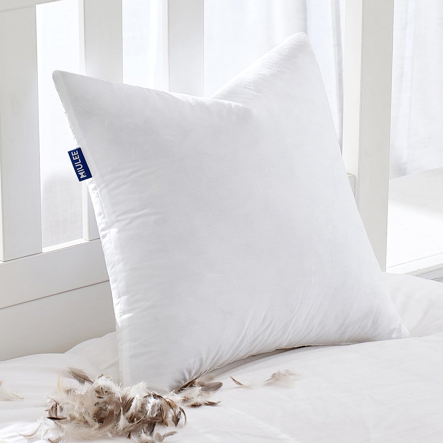 MIULEE 22x22 Pillow Inserts,Set of 2 Down Feather Throw Pillows for Couch Sofa Bed, Decorative Fluffy Throw Pillow Inserts Cotton Fabric,White