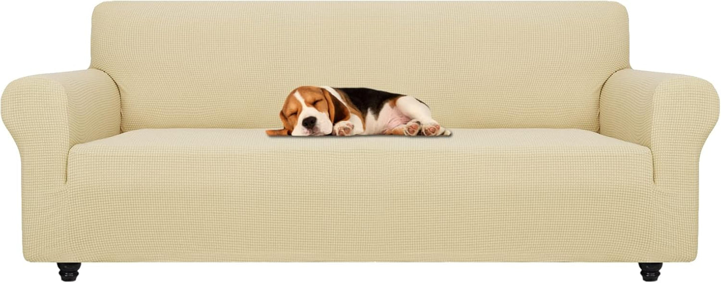 ZNSAYOTX Super Stretch Couch Cover (72"-92") Universal Sofa Covers with Elastic Bottom, Dog Cat Pets Friendly Washable Furniture Protector Fitted Sofa Slipcovers Stay in Place (Dark Grey, Sofa)