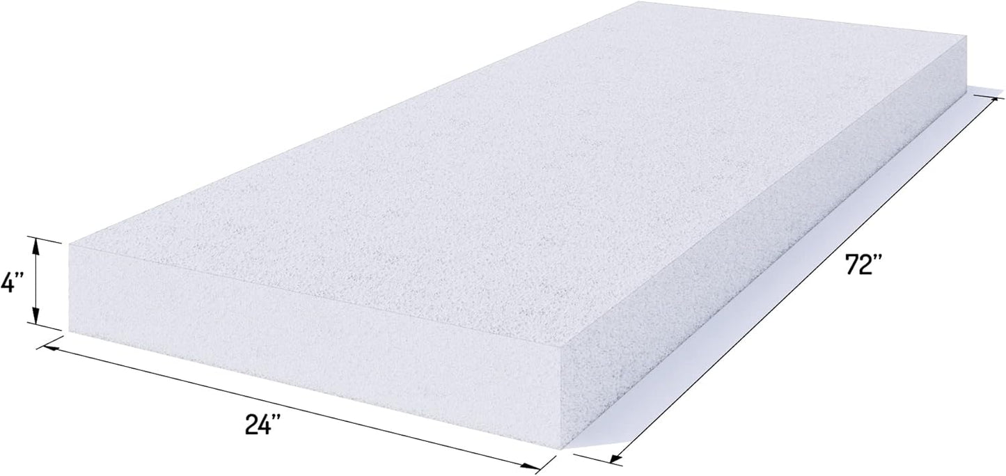 Foamy Foam High Density 3 inch Thick, 24 inch Wide, 72 inch Long Upholstery Foam, Cushion Replacement