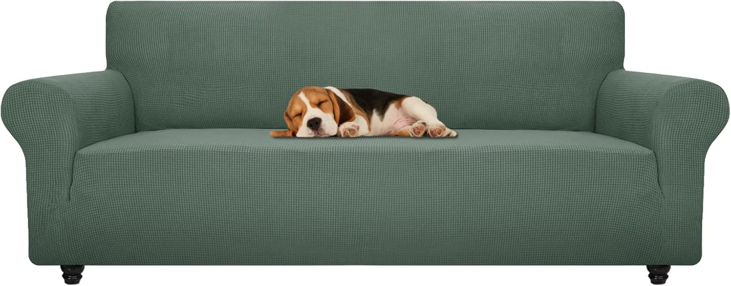 ZNSAYOTX Super Stretch Couch Cover (72"-92") Universal Sofa Covers with Elastic Bottom, Dog Cat Pets Friendly Washable Furniture Protector Fitted Sofa Slipcovers Stay in Place (Dark Grey, Sofa)
