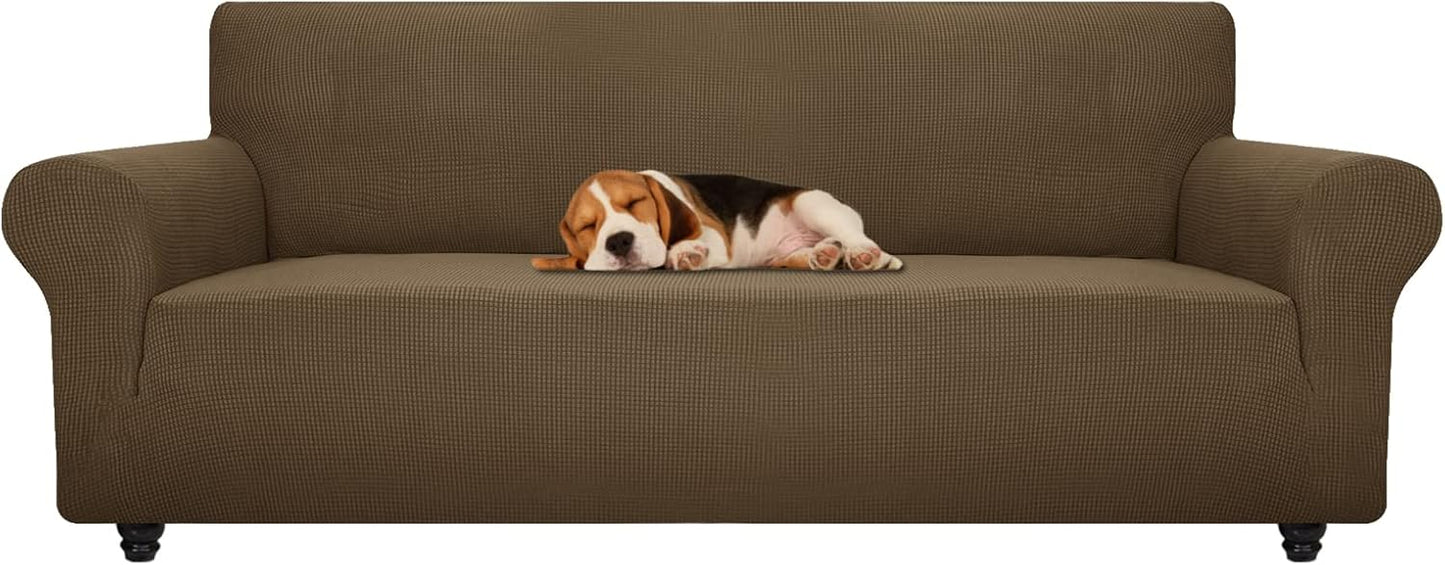 ZNSAYOTX Super Stretch Couch Cover (72"-92") Universal Sofa Covers with Elastic Bottom, Dog Cat Pets Friendly Washable Furniture Protector Fitted Sofa Slipcovers Stay in Place (Dark Grey, Sofa)