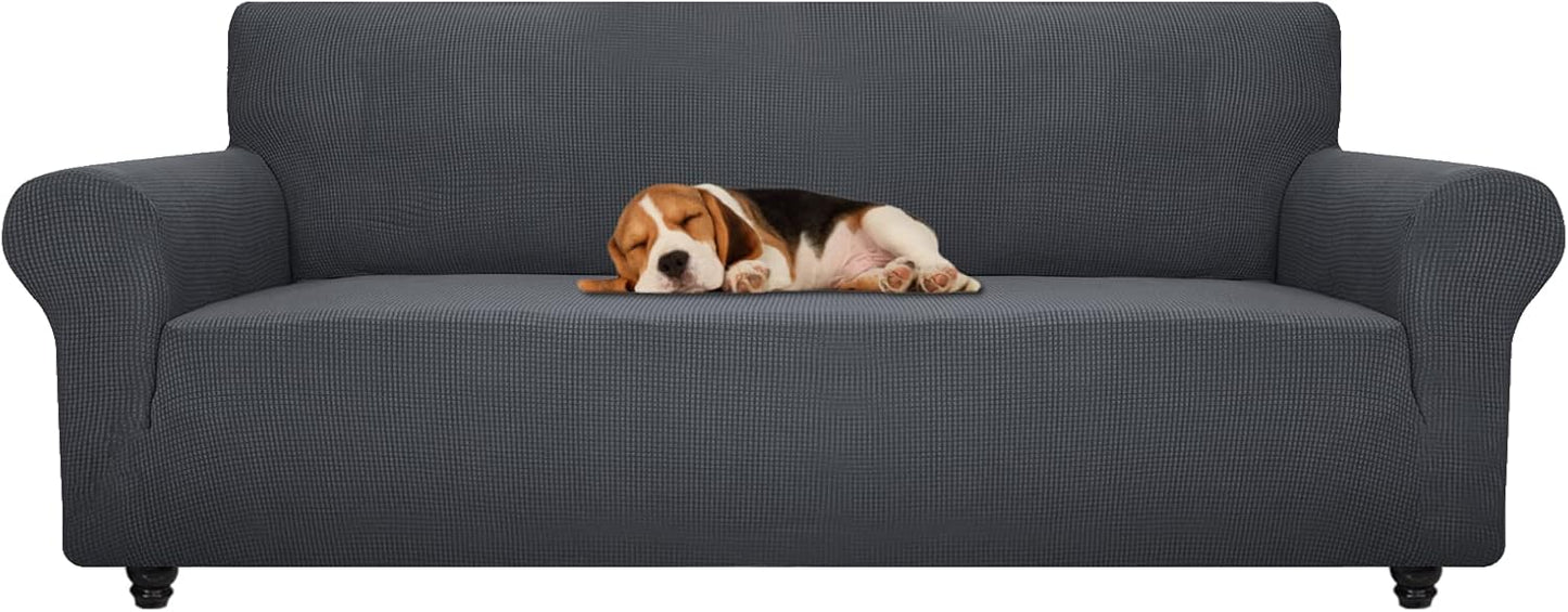 ZNSAYOTX Super Stretch Couch Cover (72"-92") Universal Sofa Covers with Elastic Bottom, Dog Cat Pets Friendly Washable Furniture Protector Fitted Sofa Slipcovers Stay in Place (Dark Grey, Sofa)