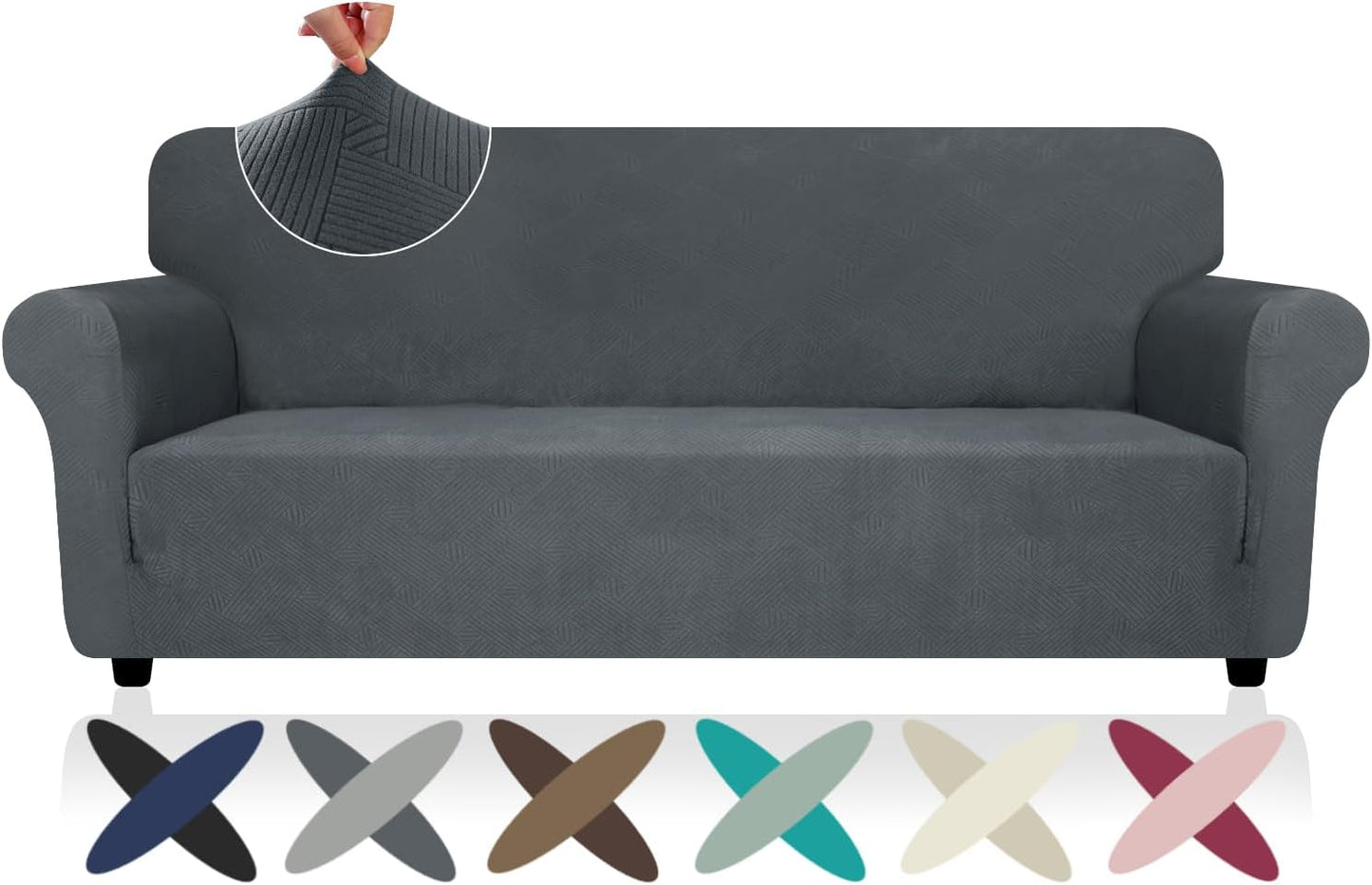 ZNSAYOTX Super Stretch Couch Cover (72"-92") Universal Sofa Covers with Elastic Bottom, Dog Cat Pets Friendly Washable Furniture Protector Fitted Sofa Slipcovers Stay in Place (Dark Grey, Sofa)
