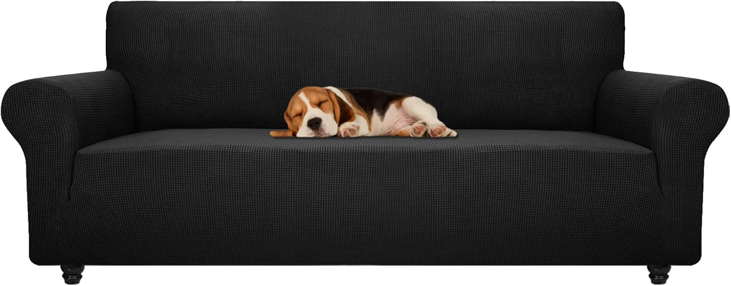 ZNSAYOTX Super Stretch Couch Cover (72"-92") Universal Sofa Covers with Elastic Bottom, Dog Cat Pets Friendly Washable Furniture Protector Fitted Sofa Slipcovers Stay in Place (Dark Grey, Sofa)
