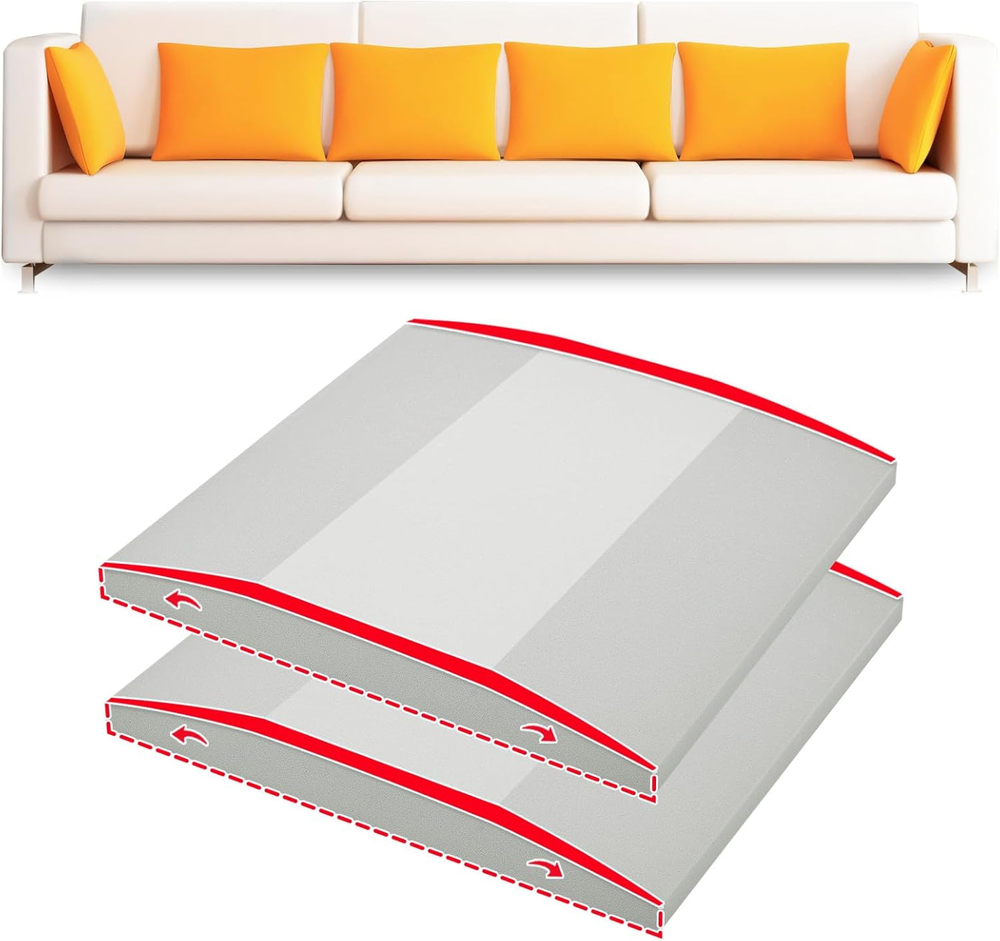 HAVARGO Couch Cushion Support High Density Foam 22X22X2.4 Inches Sofa Couch Supports for Sagging Cushions Light Grey 3Pc with Anti Slip Mesh Fabric