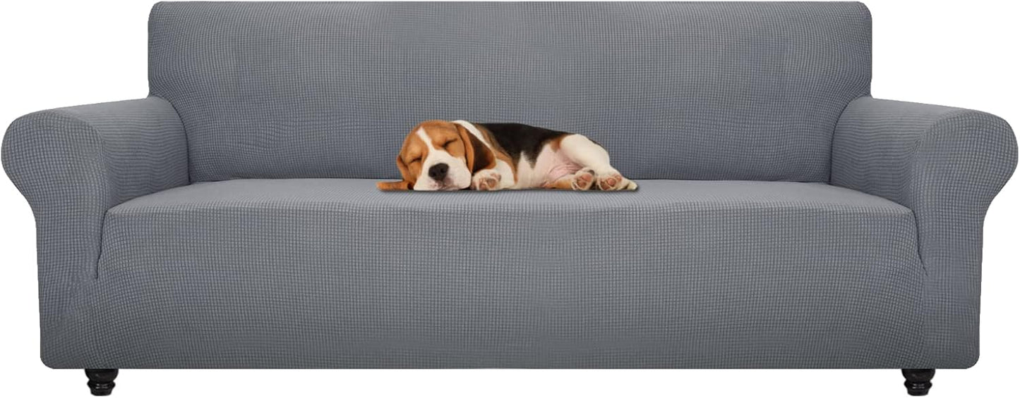 ZNSAYOTX Super Stretch Couch Cover (72"-92") Universal Sofa Covers with Elastic Bottom, Dog Cat Pets Friendly Washable Furniture Protector Fitted Sofa Slipcovers Stay in Place (Dark Grey, Sofa)