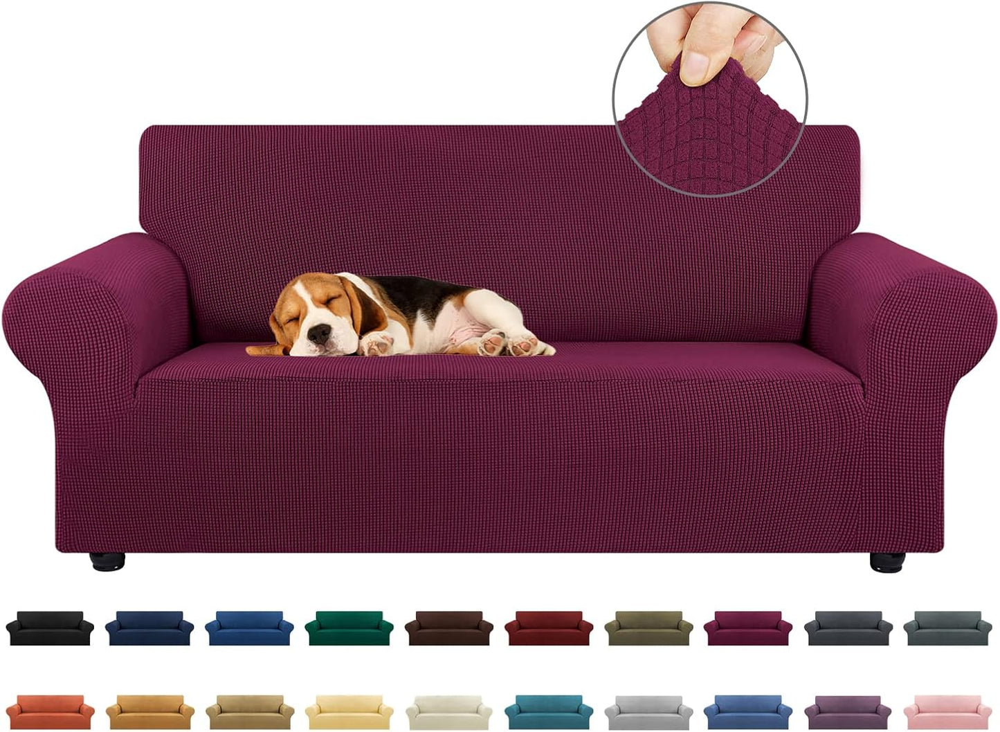 KEKUOU Stretch Sofa Cover Slipcover ，Couch Covers for 3 Cushion Couch Sofa pet Friendly (78"-94") Furniture Protector Sofa with Elastic Bottom for Kids,Dog, Jacquard Small Checked(Large,Black)