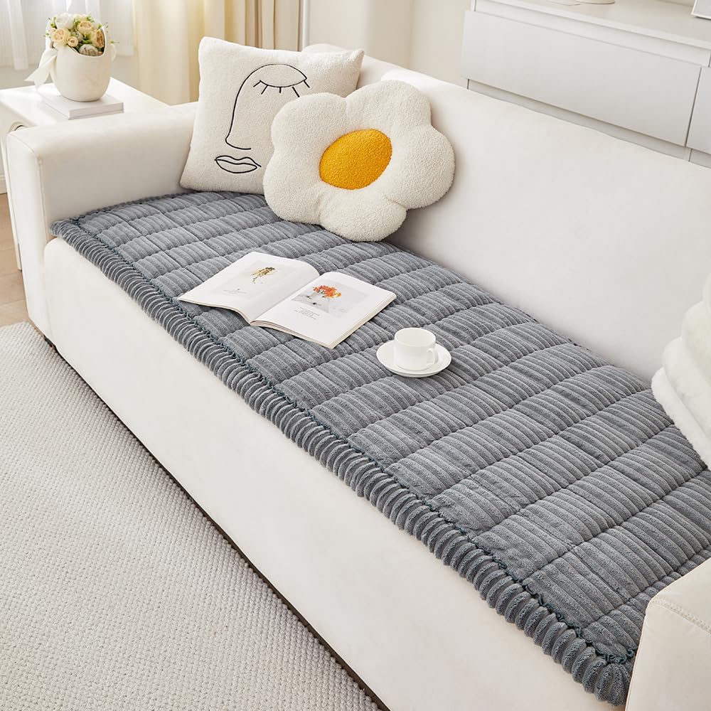 Couch Cover for Dogs Washable, Fuzzy Pet Couch Covers for 3 Cushion Sofa Pet Friendly, Non Slip Sofa Cover (White, 27.6" x 70.9"/70 x 180cm)