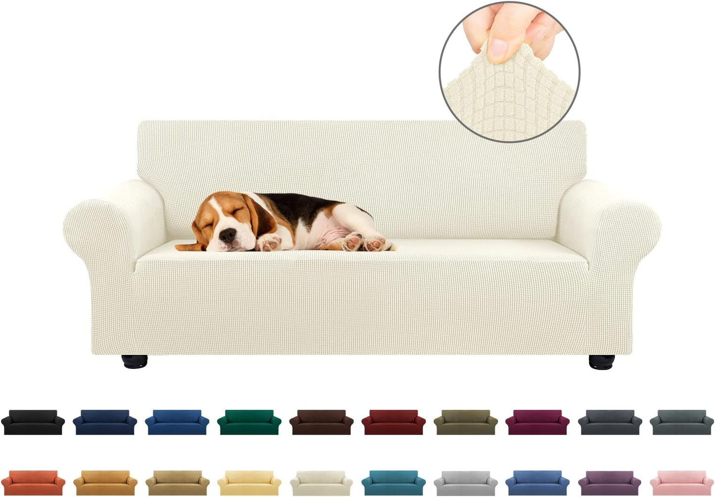 KEKUOU Stretch Sofa Cover Slipcover ，Couch Covers for 3 Cushion Couch Sofa pet Friendly (78"-94") Furniture Protector Sofa with Elastic Bottom for Kids,Dog, Jacquard Small Checked(Large,Black)