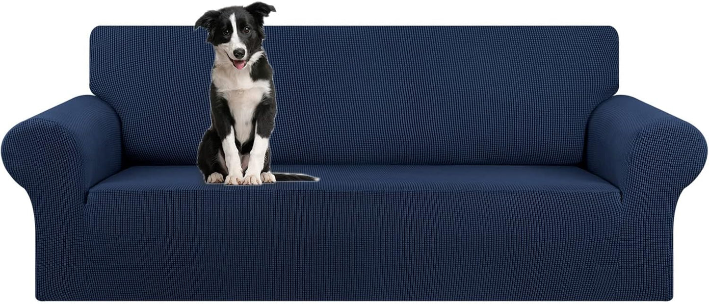 KEKUOU Stretch Sofa Cover Slipcover ，Couch Covers for 3 Cushion Couch Sofa pet Friendly (78"-94") Furniture Protector Sofa with Elastic Bottom for Kids,Dog, Jacquard Small Checked(Large,Black)