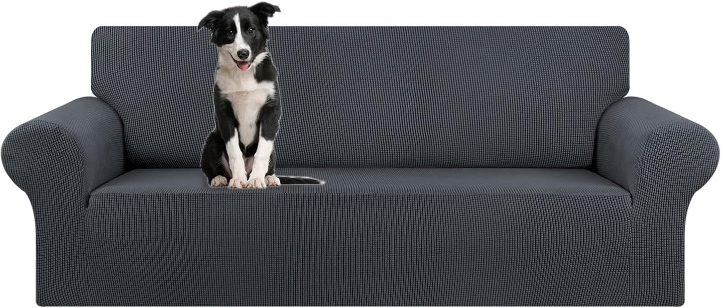 KEKUOU Stretch Sofa Cover Slipcover ，Couch Covers for 3 Cushion Couch Sofa pet Friendly (78"-94") Furniture Protector Sofa with Elastic Bottom for Kids,Dog, Jacquard Small Checked(Large,Black)
