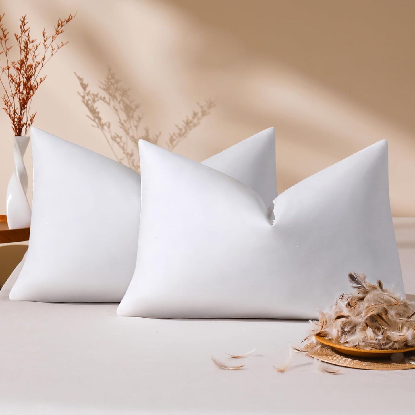 18x18 Pillow Inserts Set of 2, Natural Feather Down Pillows with 100% Cotton Cover, Throw Pillow for Bed, Couch and Sofa.