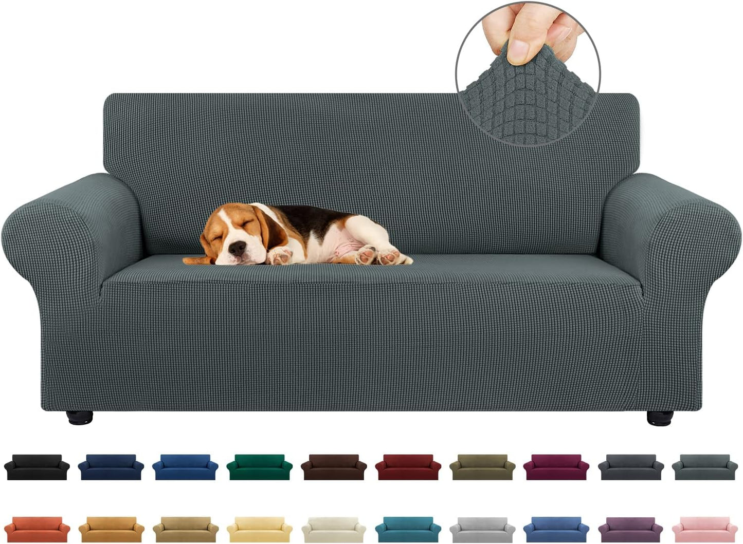 KEKUOU Stretch Sofa Cover Slipcover ，Couch Covers for 3 Cushion Couch Sofa pet Friendly (78"-94") Furniture Protector Sofa with Elastic Bottom for Kids,Dog, Jacquard Small Checked(Large,Black)