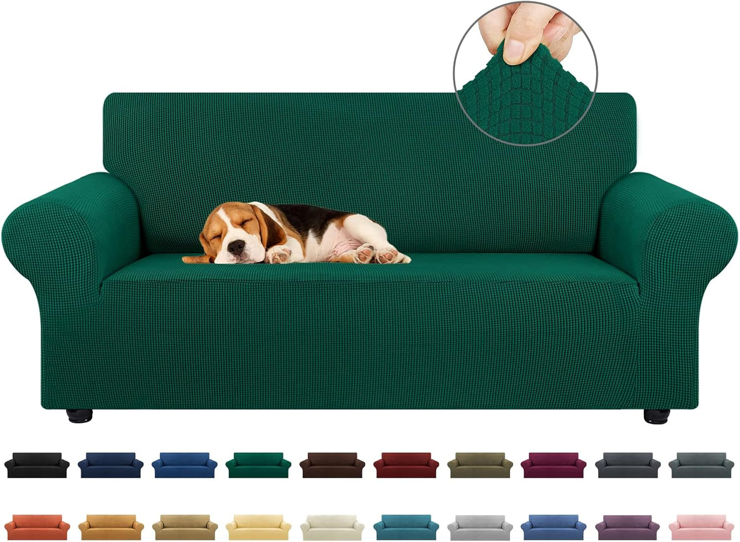 KEKUOU Stretch Sofa Cover Slipcover ，Couch Covers for 3 Cushion Couch Sofa pet Friendly (78"-94") Furniture Protector Sofa with Elastic Bottom for Kids,Dog, Jacquard Small Checked(Large,Black)