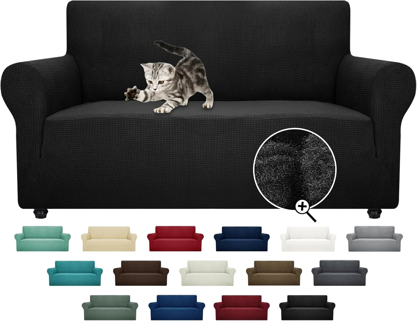 ZNSAYOTX Super Stretch Couch Cover (72"-92") Universal Sofa Covers with Elastic Bottom, Dog Cat Pets Friendly Washable Furniture Protector Fitted Sofa Slipcovers Stay in Place (Dark Grey, Sofa)