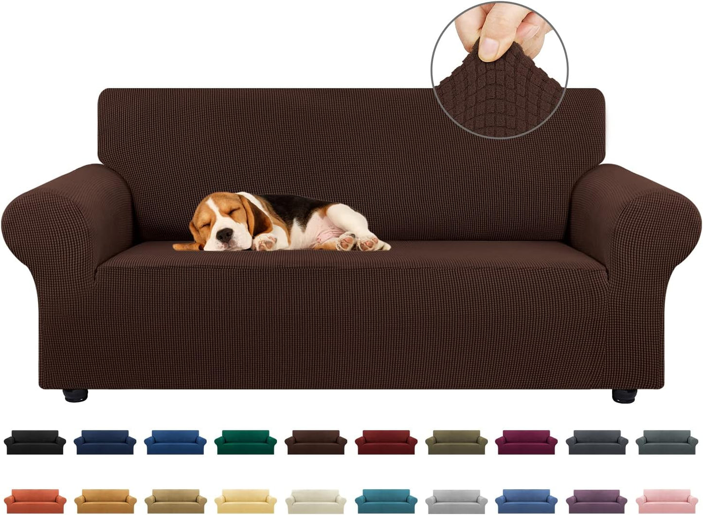 KEKUOU Stretch Sofa Cover Slipcover ，Couch Covers for 3 Cushion Couch Sofa pet Friendly (78"-94") Furniture Protector Sofa with Elastic Bottom for Kids,Dog, Jacquard Small Checked(Large,Black)
