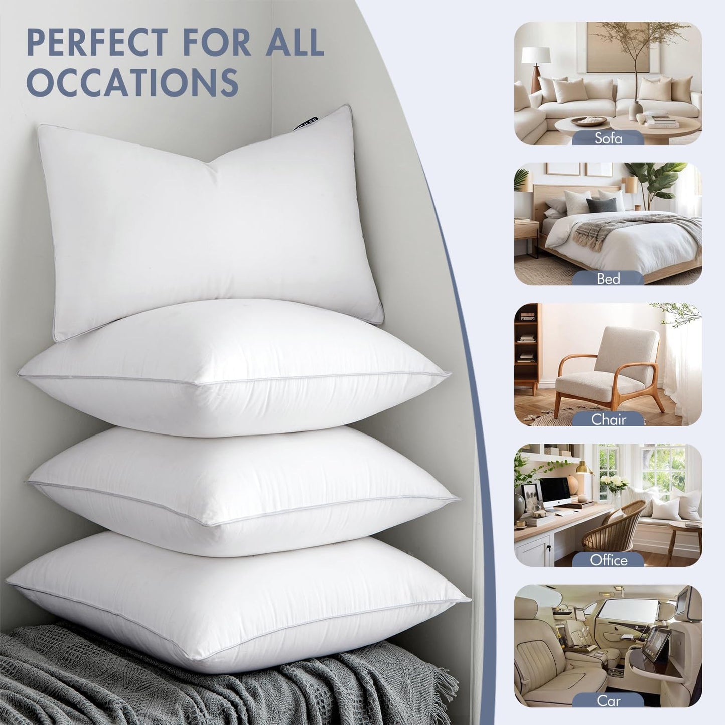 MIULEE 18x18 Pillow Inserts (Set of 4) -Decorative Throw Pillow with 100% Cotton Cover Square for Sofa Couch