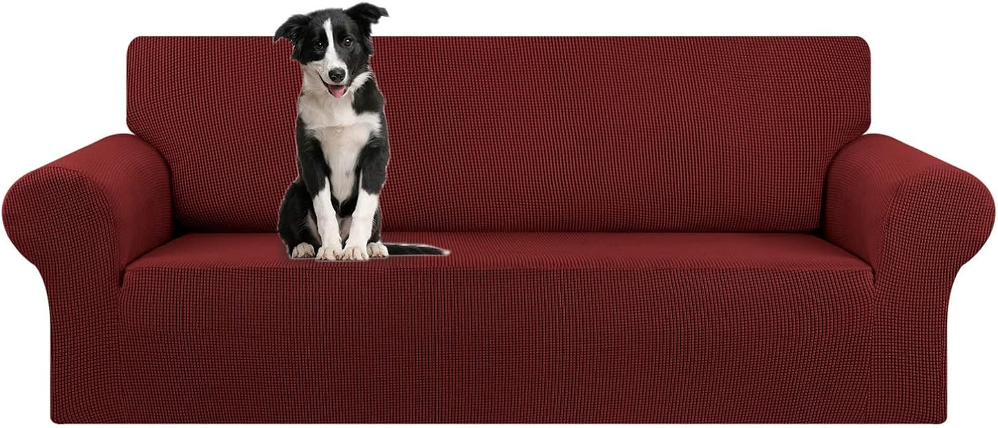 KEKUOU Stretch Sofa Cover Slipcover ，Couch Covers for 3 Cushion Couch Sofa pet Friendly (78"-94") Furniture Protector Sofa with Elastic Bottom for Kids,Dog, Jacquard Small Checked(Large,Black)