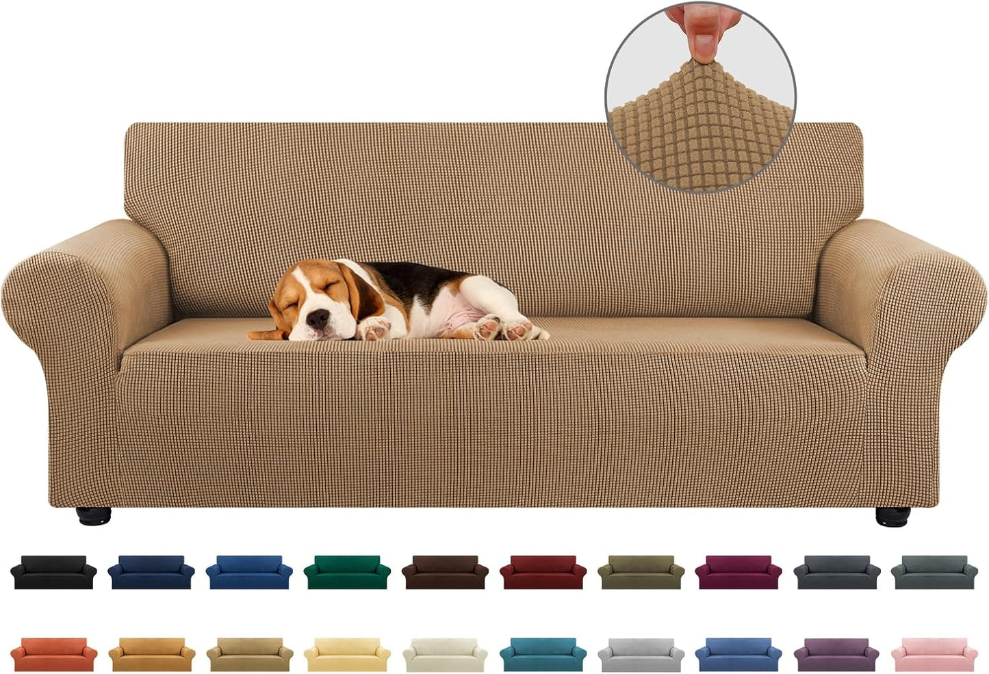 KEKUOU Stretch Sofa Cover Slipcover ，Couch Covers for 3 Cushion Couch Sofa pet Friendly (78"-94") Furniture Protector Sofa with Elastic Bottom for Kids,Dog, Jacquard Small Checked(Large,Black)