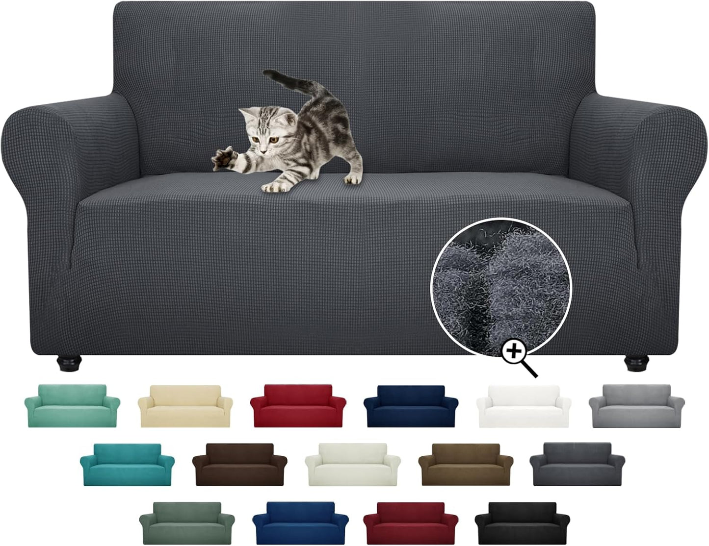 ZNSAYOTX Super Stretch Couch Cover (72"-92") Universal Sofa Covers with Elastic Bottom, Dog Cat Pets Friendly Washable Furniture Protector Fitted Sofa Slipcovers Stay in Place (Dark Grey, Sofa)
