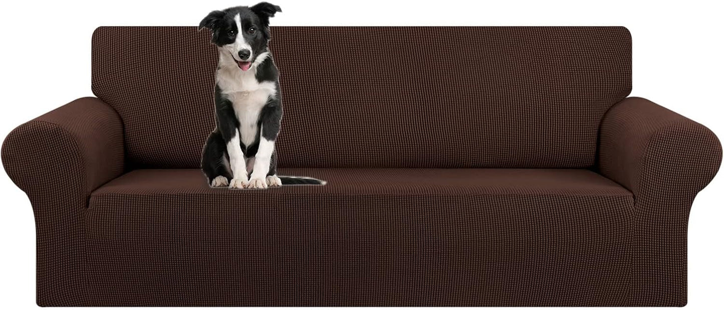KEKUOU Stretch Sofa Cover Slipcover ，Couch Covers for 3 Cushion Couch Sofa pet Friendly (78"-94") Furniture Protector Sofa with Elastic Bottom for Kids,Dog, Jacquard Small Checked(Large,Black)