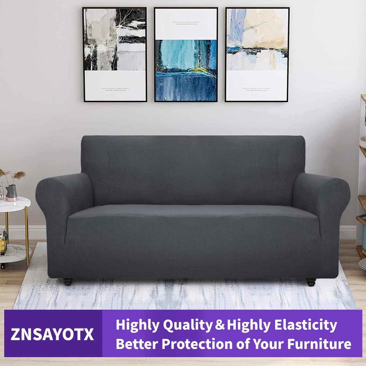 ZNSAYOTX Super Stretch Couch Cover (72"-92") Universal Sofa Covers with Elastic Bottom, Dog Cat Pets Friendly Washable Furniture Protector Fitted Sofa Slipcovers Stay in Place (Dark Grey, Sofa)