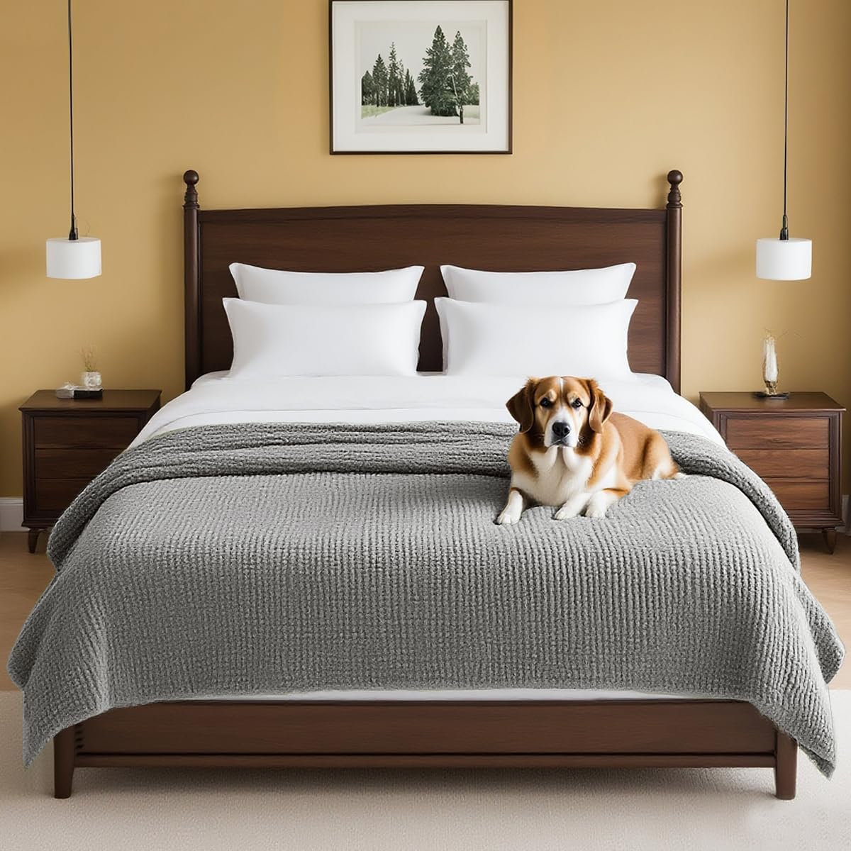 H.VERSAILTEX Plush Chenille Dog Bed Cover Thick Soft Sofa Cover for 3 Cushion Couch Anti Slip Couch Cover Furniture Protector for Dog, Pet, Cat (35" x 74", Ivory)