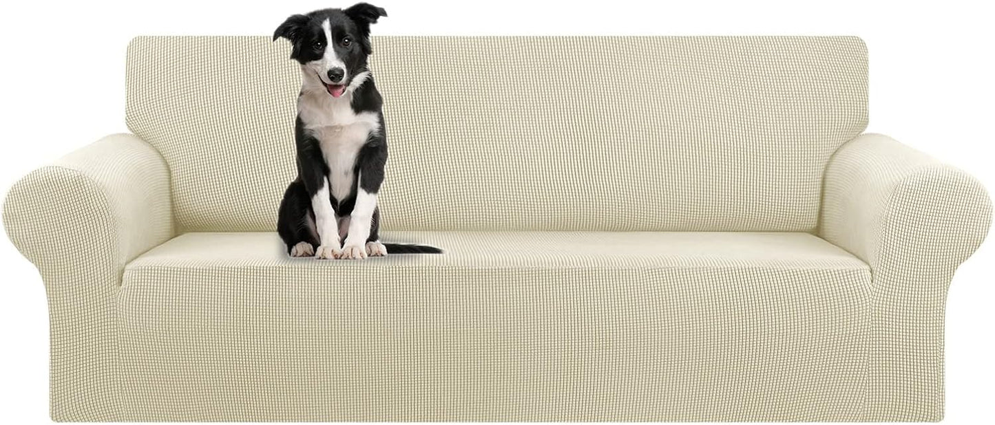 KEKUOU Stretch Sofa Cover Slipcover ，Couch Covers for 3 Cushion Couch Sofa pet Friendly (78"-94") Furniture Protector Sofa with Elastic Bottom for Kids,Dog, Jacquard Small Checked(Large,Black)
