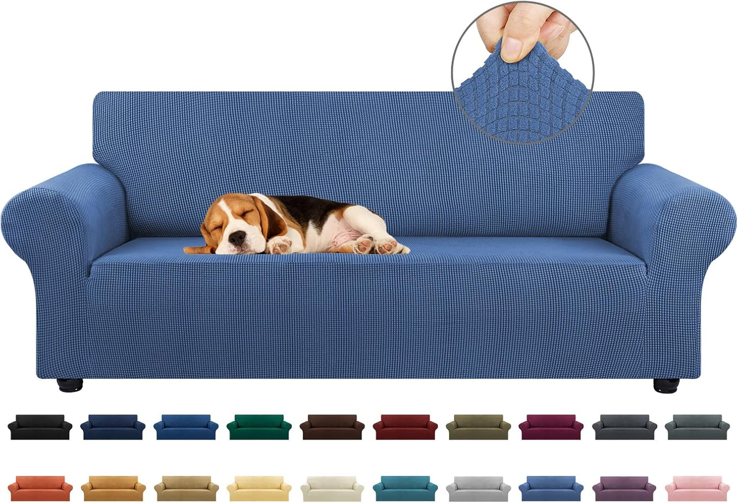 KEKUOU Stretch Sofa Cover Slipcover ，Couch Covers for 3 Cushion Couch Sofa pet Friendly (78"-94") Furniture Protector Sofa with Elastic Bottom for Kids,Dog, Jacquard Small Checked(Large,Black)