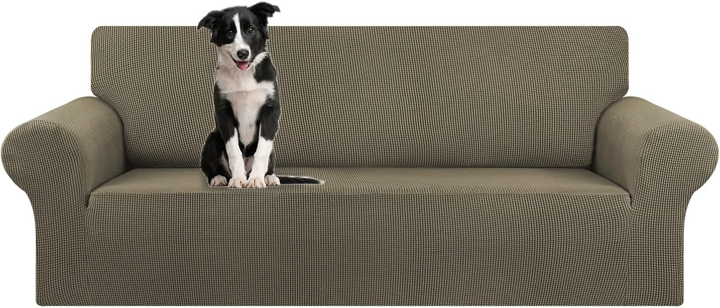 KEKUOU Stretch Sofa Cover Slipcover ，Couch Covers for 3 Cushion Couch Sofa pet Friendly (78"-94") Furniture Protector Sofa with Elastic Bottom for Kids,Dog, Jacquard Small Checked(Large,Black)