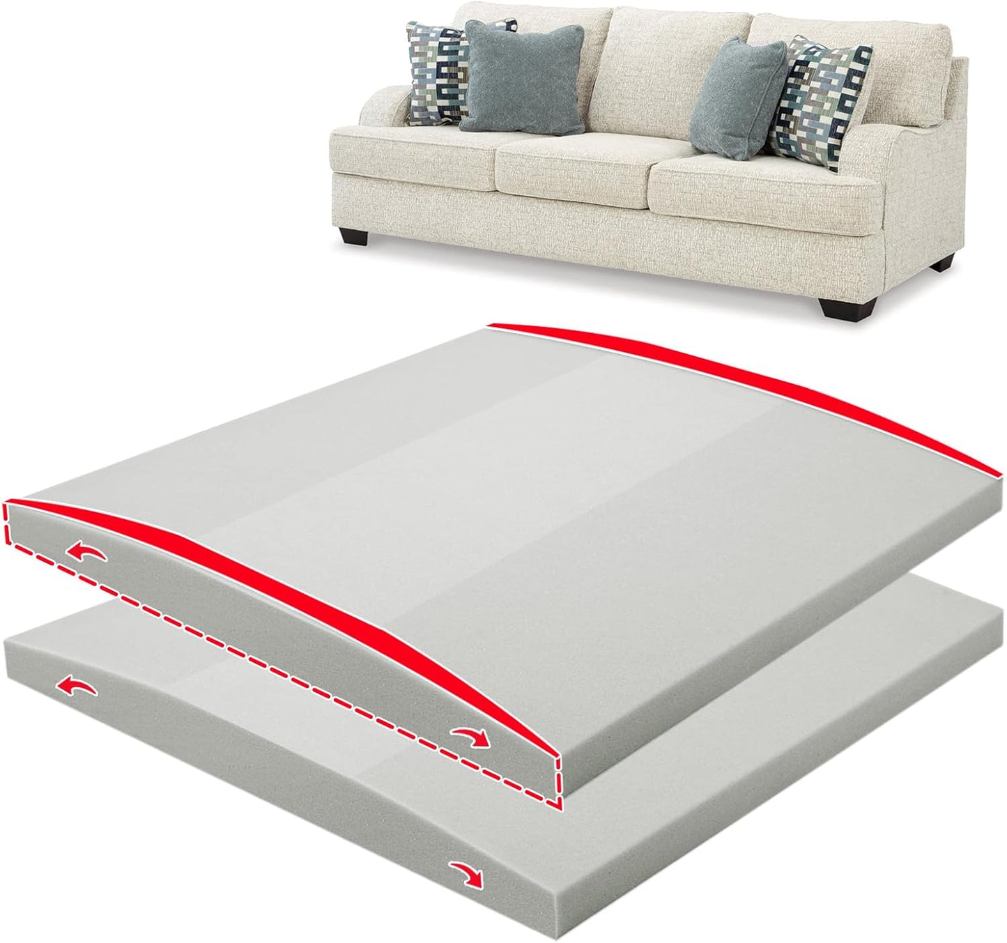 HAVARGO Couch Cushion Support High Density Foam 22X22X2.4 Inches Sofa Couch Supports for Sagging Cushions Light Grey 3Pc with Anti Slip Mesh Fabric