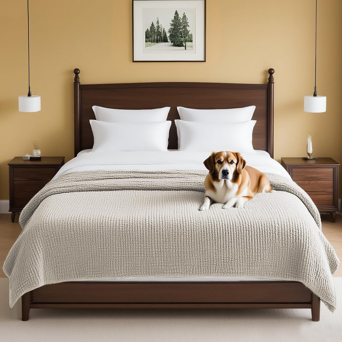 H.VERSAILTEX Plush Chenille Dog Bed Cover Thick Soft Sofa Cover for 3 Cushion Couch Anti Slip Couch Cover Furniture Protector for Dog, Pet, Cat (35" x 74", Ivory)