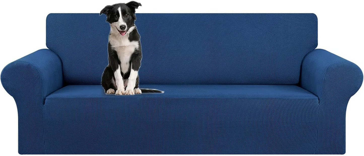 KEKUOU Stretch Sofa Cover Slipcover ，Couch Covers for 3 Cushion Couch Sofa pet Friendly (78"-94") Furniture Protector Sofa with Elastic Bottom for Kids,Dog, Jacquard Small Checked(Large,Black)