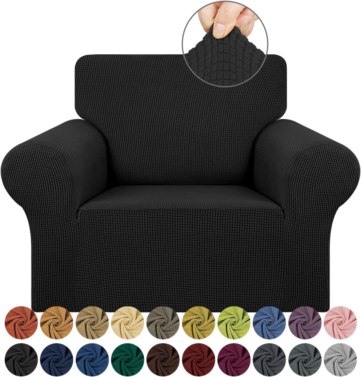 KEKUOU Stretch Sofa Cover Slipcover ，Couch Covers for 3 Cushion Couch Sofa pet Friendly (78"-94") Furniture Protector Sofa with Elastic Bottom for Kids,Dog, Jacquard Small Checked(Large,Black)