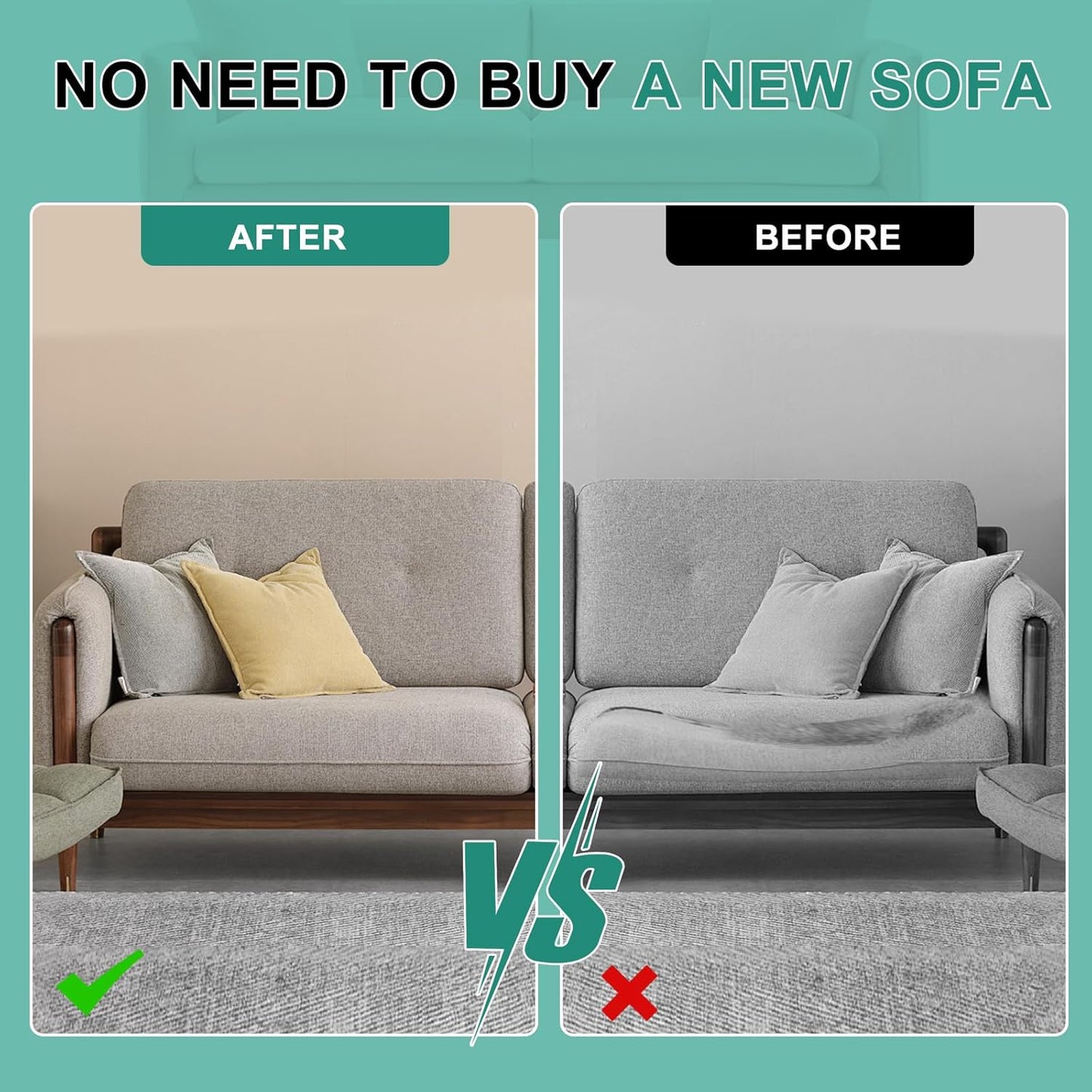 FOUXTEL Extra Thickness 5 Layer Couch Cushion Replacement, 24"x24"x6" Sofa Cushions Replacement,100% 25D Foam Upholstery Cushion, Supportive&Soft Sofa Cushion Foam with Removable Cover