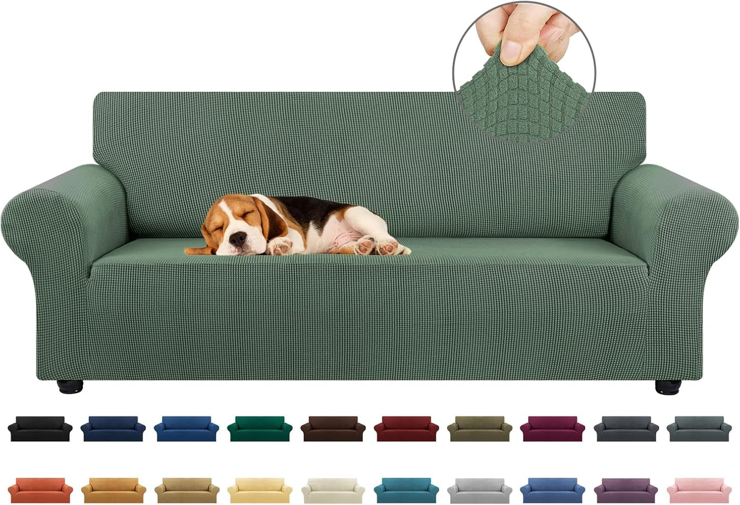 KEKUOU Stretch Sofa Cover Slipcover ，Couch Covers for 3 Cushion Couch Sofa pet Friendly (78"-94") Furniture Protector Sofa with Elastic Bottom for Kids,Dog, Jacquard Small Checked(Large,Black)