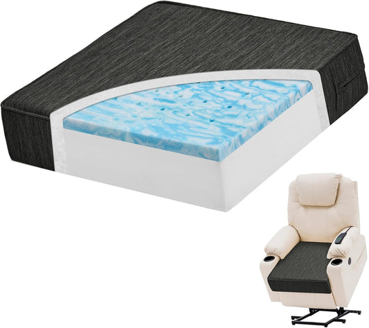 baibu Dual-Layer Gel Memory Foam Recliner Cushions for Elderly, 20x20x5 Inch Thick Chair Cushion Suitable for Couches, Armchair, Wheelchair for Easy to Stand Up & Reduce Hip & Lumbar Pain, Black