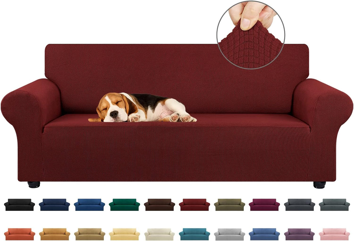KEKUOU Stretch Sofa Cover Slipcover ，Couch Covers for 3 Cushion Couch Sofa pet Friendly (78"-94") Furniture Protector Sofa with Elastic Bottom for Kids,Dog, Jacquard Small Checked(Large,Black)