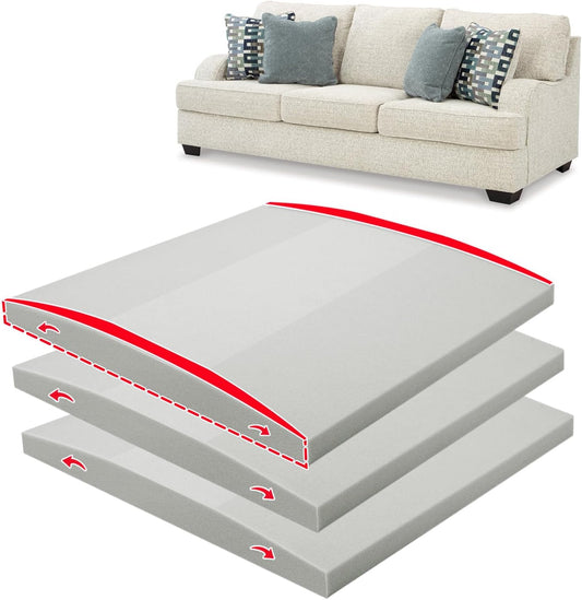 HAVARGO Couch Cushion Support High Density Foam 22X22X2.4 Inches Sofa Couch Supports for Sagging Cushions Light Grey 3Pc with Anti Slip Mesh Fabric